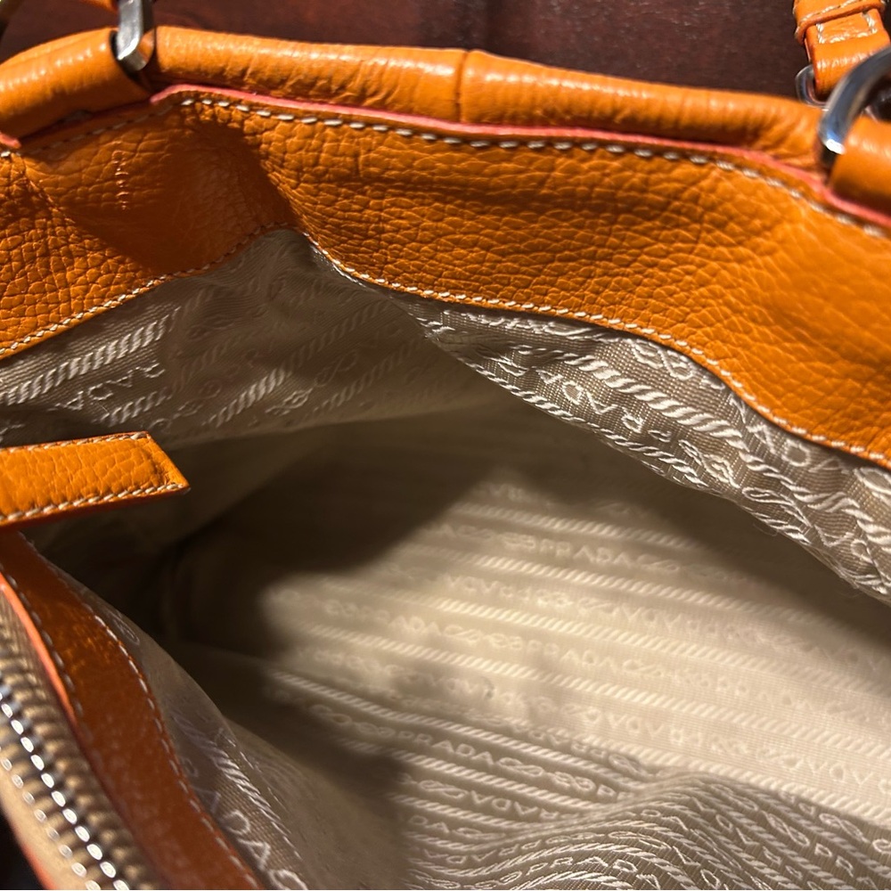Prada Vibrant Orange Pebbled Leather Shoulder Bag - Picture 5 of 10